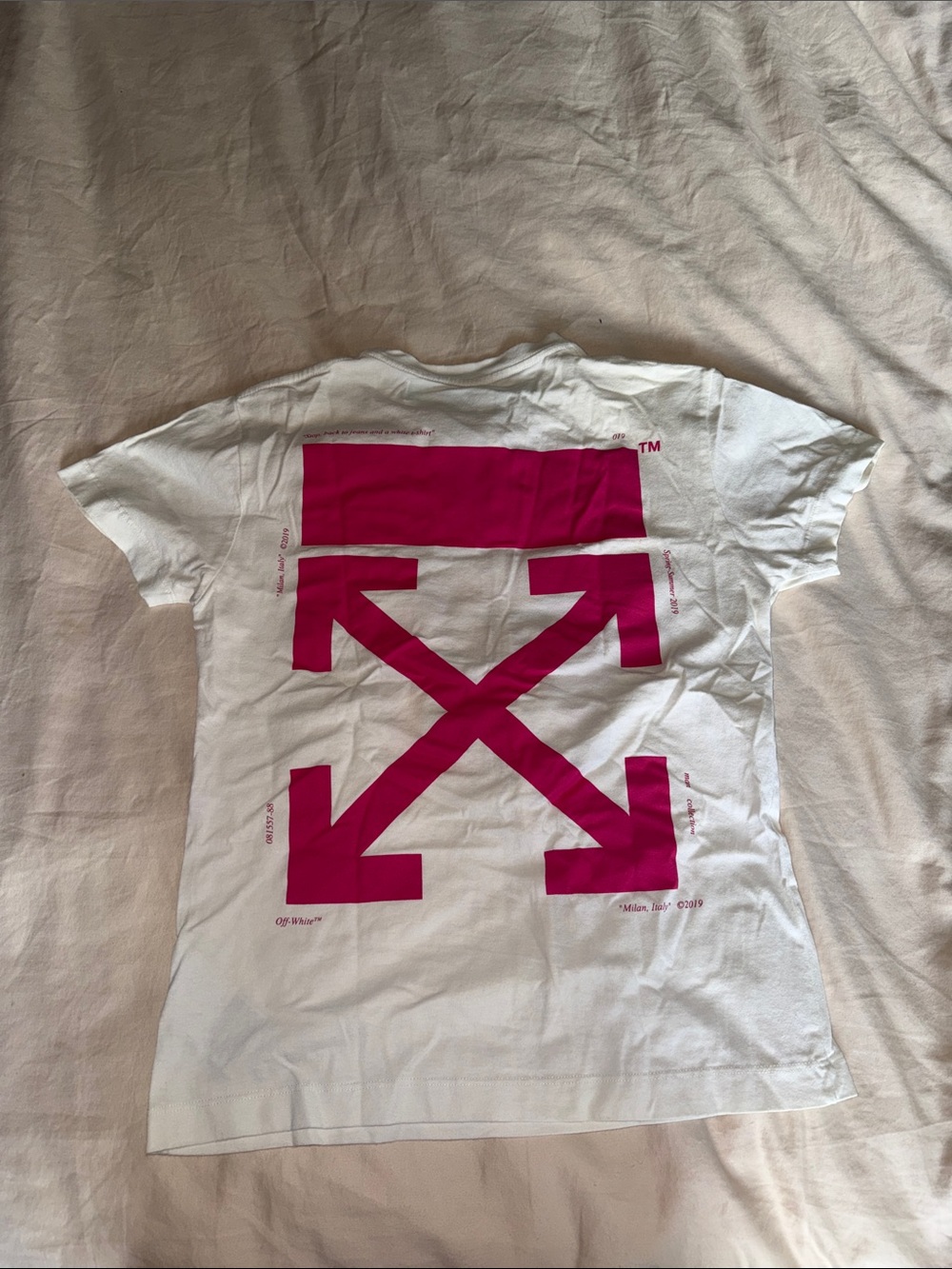 Off-White White Short Sleeve Tee with Neon Skate Bart Graphic